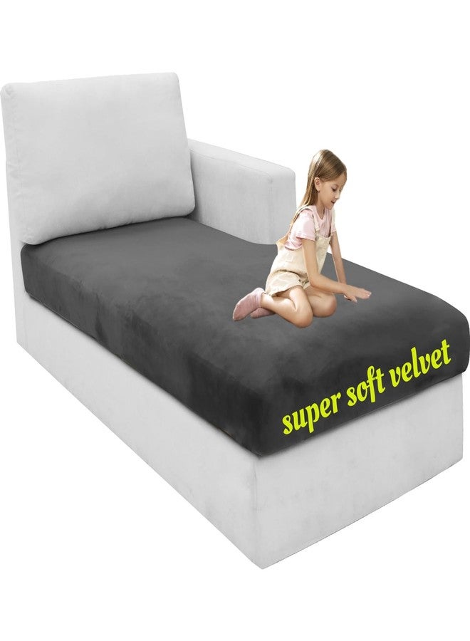 MAXIJIN 1 Piece Velvet Chaise Cover Stretch Sectional Couch Covers for L Shaped Sofa Fitted Soft Chaise Lounge Cushion Cover Sofa Slipcover with Elastic Bottom (Chaise Cover, Gray) - Image 1